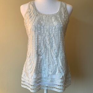 Express Tank Top White w/ Silver Shimmery Overlay Detail on Front. Size S
